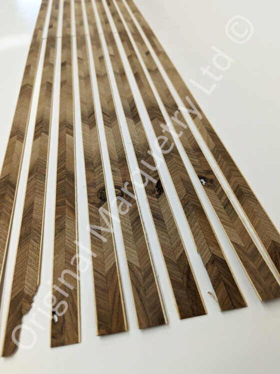 Walnut Feather Inlay Bandings with White Line 19mm x 1mm x 100cm - Off Cut Offer - Image 2